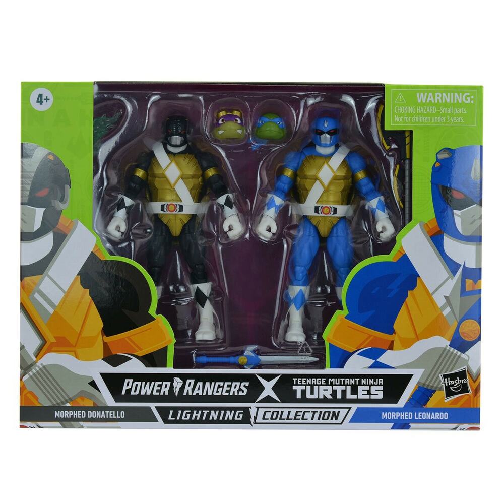 Power Rangers X TMNT Donatello Black and Leonardo Blue Action Figures In Hand